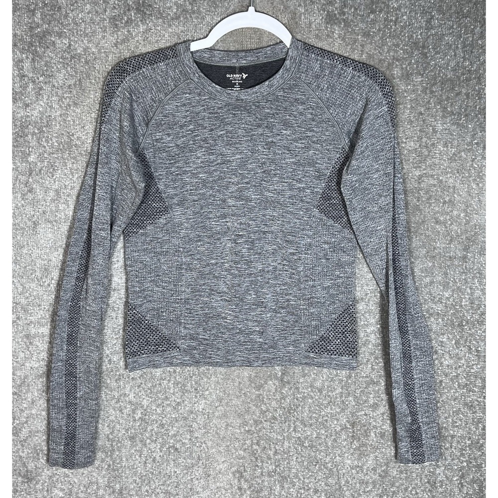 Old Navy Active Seamless Go Dry Top Womens Size Medium Gray Heather Thumbholes